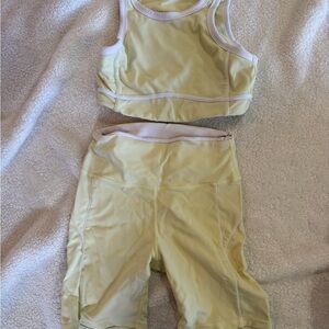 Yellow Athletic Crop Top and Shorts Set